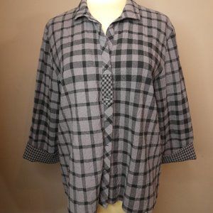 Habitat Women's M Cotton Blend Button Up Top Dark Purple & Black Gingham Boxy